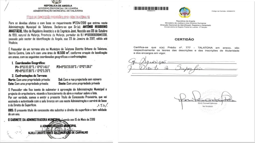 TITULO DE CONCESSÃO PROVISÓRIA E REGISTO PREDIAL